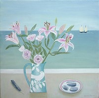Pink Lilies and Cornish Lugger by Gemma Pearce