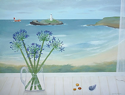 Godrevy Lighthouse and Agapanthus by Gemma Pearce