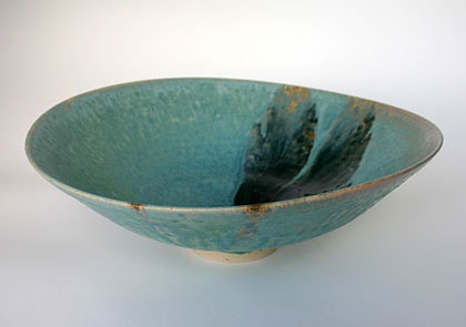 Large green bowl blue stripe by Michael Taylor