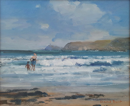 A paddle with mum, Sennen Cove by David Rust