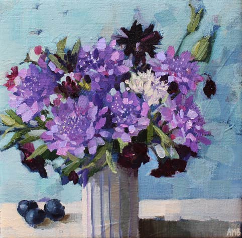 Blue Scabious and Blueberries by Anne-Marie Butlin