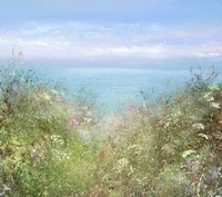 Walking towards Gwithian, Sea Pinks and Dazzling Light  by Amanda Hoskin