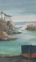 Black boat, harbour shoreline by Michael Praed