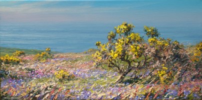 Gorse and bluebells, Trevelgan Hill by Mark Preston