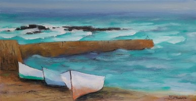 Small Sennen craft, Autumn seas by Michael Praed