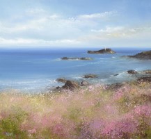 Amongst the Sea Pinks, looking towards Godrevy Lighthouse by Amanda Hoskin