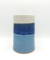 Straight tall vase blue and oatmeal by Emily Doran