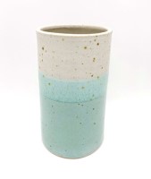 Straight tall vase, duck egg & oatmeal by Emily Doran