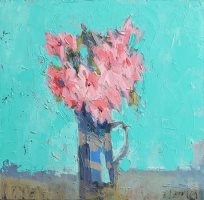 Pink on green blue by Gary Long