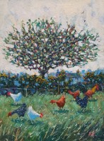 Winter tree and chickens  by Robert Jones