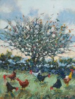 Winter tree and chickens V by Robert Jones