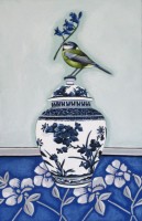 Japanese Arita vase with Bluetit by Paula Sharples