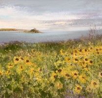 Sunflowers watch over St Michael's Mount by Amanda Hoskin