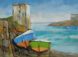 The cottage with two small boats by Michael Praed