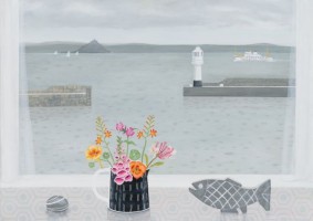 Penzance Harbour with Roger's slate fish by Gemma Pearce