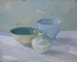 Three blue pots by Annie Waring