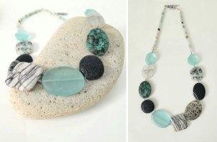 MJ065 Seaglass, agate, turquoise, lava jasper, amazonite and silver by Melissa James