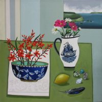 Coastal View with Crocosmia by Paula Sharples