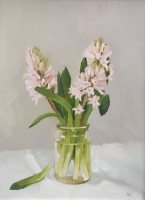 Pink Hydrangeas in jar by Annie Waring