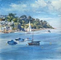 White sails heading out, Fowey by David Rust