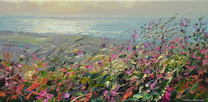 Red campion and grasses, Trevelgan Hill by Mark Preston