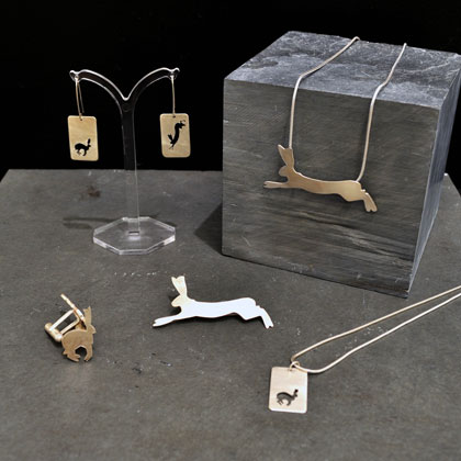 Pierced hare earings / pendant from &pound;47<br>Hare cufflinks from &pound;75<br>Large hare pendant from &pound;59 by Emma Ginnever