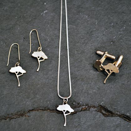 Tree pendant / earings from &pound;45 /&pound;47<br>Tree cufflinks &pound;75 by Emma Ginnever