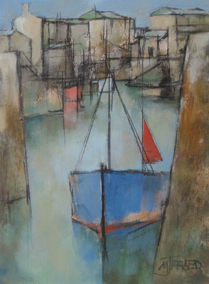 Blue boat with red mizzen by Michael Praed
