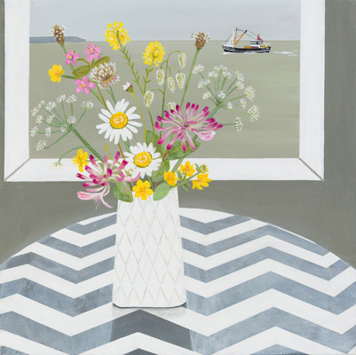 Cornish flowers & Newlyn trawler by Gemma Pearce