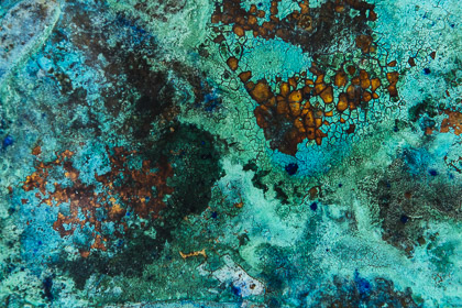 Close up  patina on 'Reflections from south pier' by Shelley Anderson