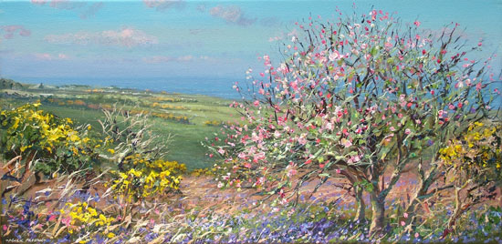 Crab Apple, gorse and bluebells, Trevelgan Hill by Mark Preston