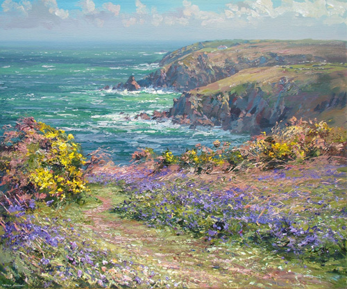 Bluebells and Gorse, above Treen Cove by Mark Preston
