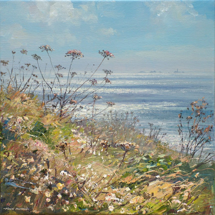 Sunlit Sea and Seedheads, towards Longships Lighthouse by Mark Preston