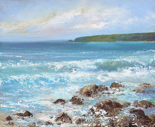 Waves Roll in at Sennen by Amanda Hoskin