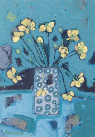 Buttercups in a spotty pot  by Ali Dickson