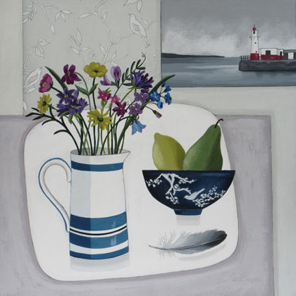 Newlyn Lighthouse and Cornish Wild Flowers by Paula Sharples