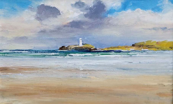 Godrevy Lighthouse from Gwithian sands by David Rust