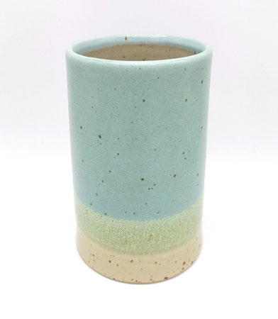 Straight tall vase, duck egg & sand by Emily Doran