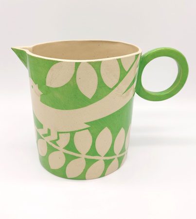 Green bird design jug by Ken Eardley