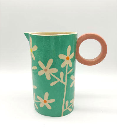 Turquoise flower jug by Ken Eardley