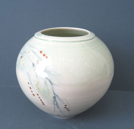 Celadon open vase (HW020) by Hugh West
