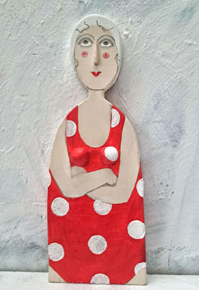 Red polka dot bather lady (wall) by Lynn Muir