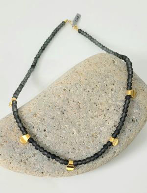 MJ052 Grey frosted glass pinched gold nugget by Melissa James