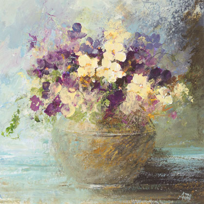 Pansies in a vintage pot by Amanda Hoskin